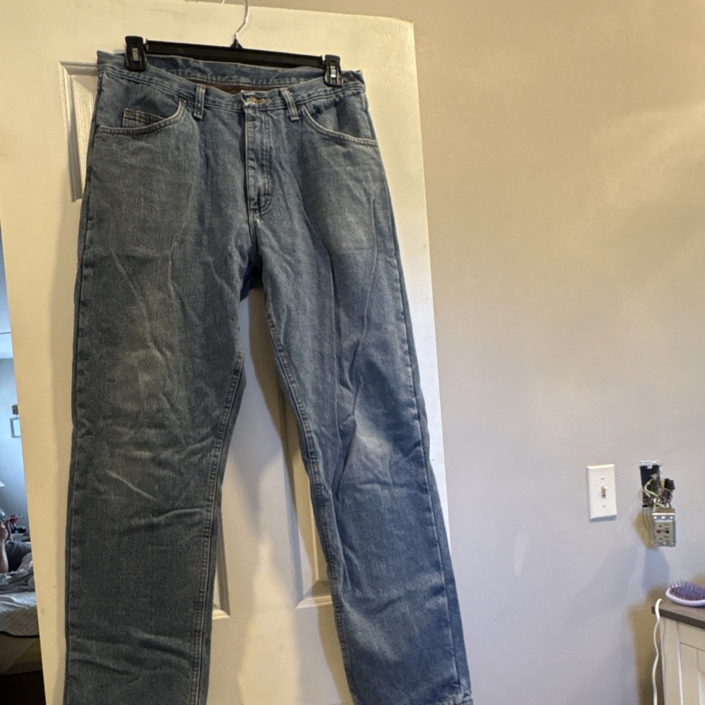 Wrangler Fleece Lined Denim Jeans Blue Medium Wash Button Zip 5-Pocket
